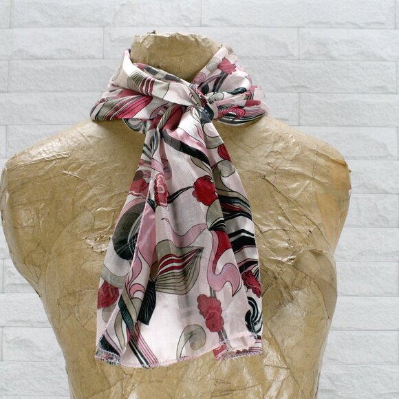 Scarf Printed Floral Paisley Sheer Abstract Pink Lony Skinny Neck 10 x 58 - Picture 1 of 9